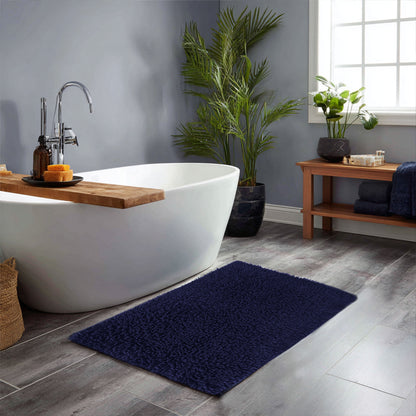 Plush Microfiber Shag Bath Rug Set (2-Piece) – Soft, Absorbent, Non-Slip Bathroom Mats, Quick-Dry, Machine Washable - 21” x 32” - Navy Blue