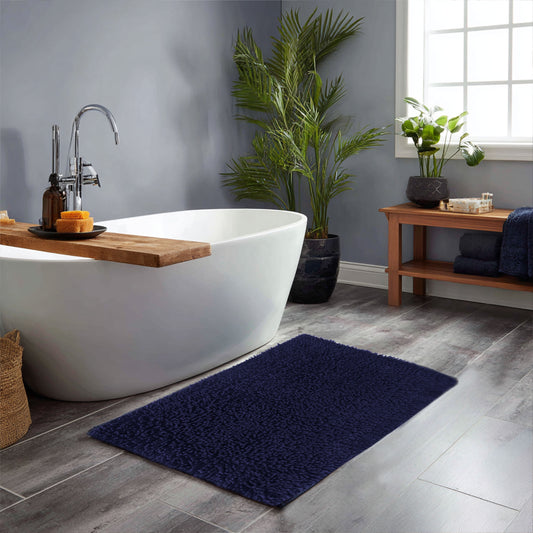 Plush Microfiber Shag Bath Rug Set (2-Piece) – Soft, Absorbent, Non-Slip Bathroom Mats, Quick-Dry, Machine Washable - 21” x 32” - Navy Blue