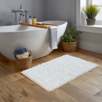 Plush Pebble Bath Rug Set (2-Piece) – Soft, Absorbent, Non-Slip Bathroom Mats, Quick-Dry, Machine Washable - 17” x 24” - White