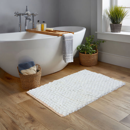 Plush Pebble Bath Rug Set (2-Piece) – Soft, Absorbent, Non-Slip Bathroom Mats, Quick-Dry, Machine Washable - 17” x 24” - White