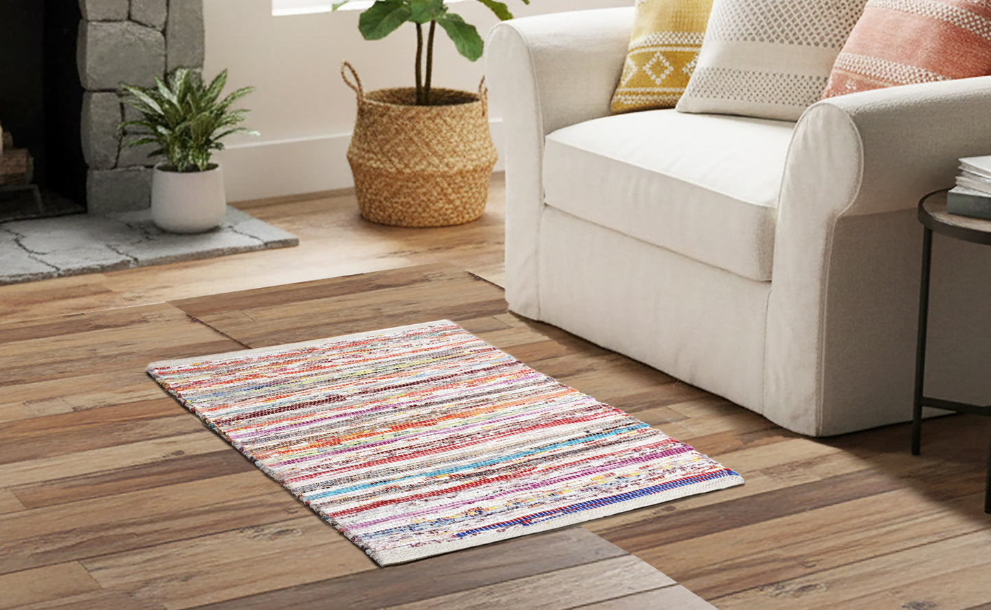 Handcrafted Chindi Woven Throw Rug – Reversible Recycled Cotton Accent Rug, 20" x 32"- Multicolor