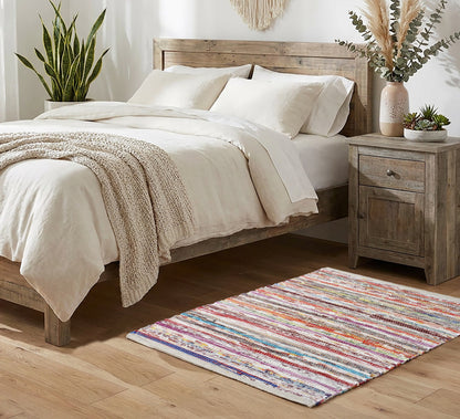 Handcrafted Chindi Woven Throw Rug – Reversible Recycled Cotton Accent Rug, 20" x 32"- Multicolor