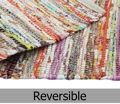 Handcrafted Chindi Woven Throw Rug – Reversible Recycled Cotton Accent Rug, 20" x 32"- Multicolor