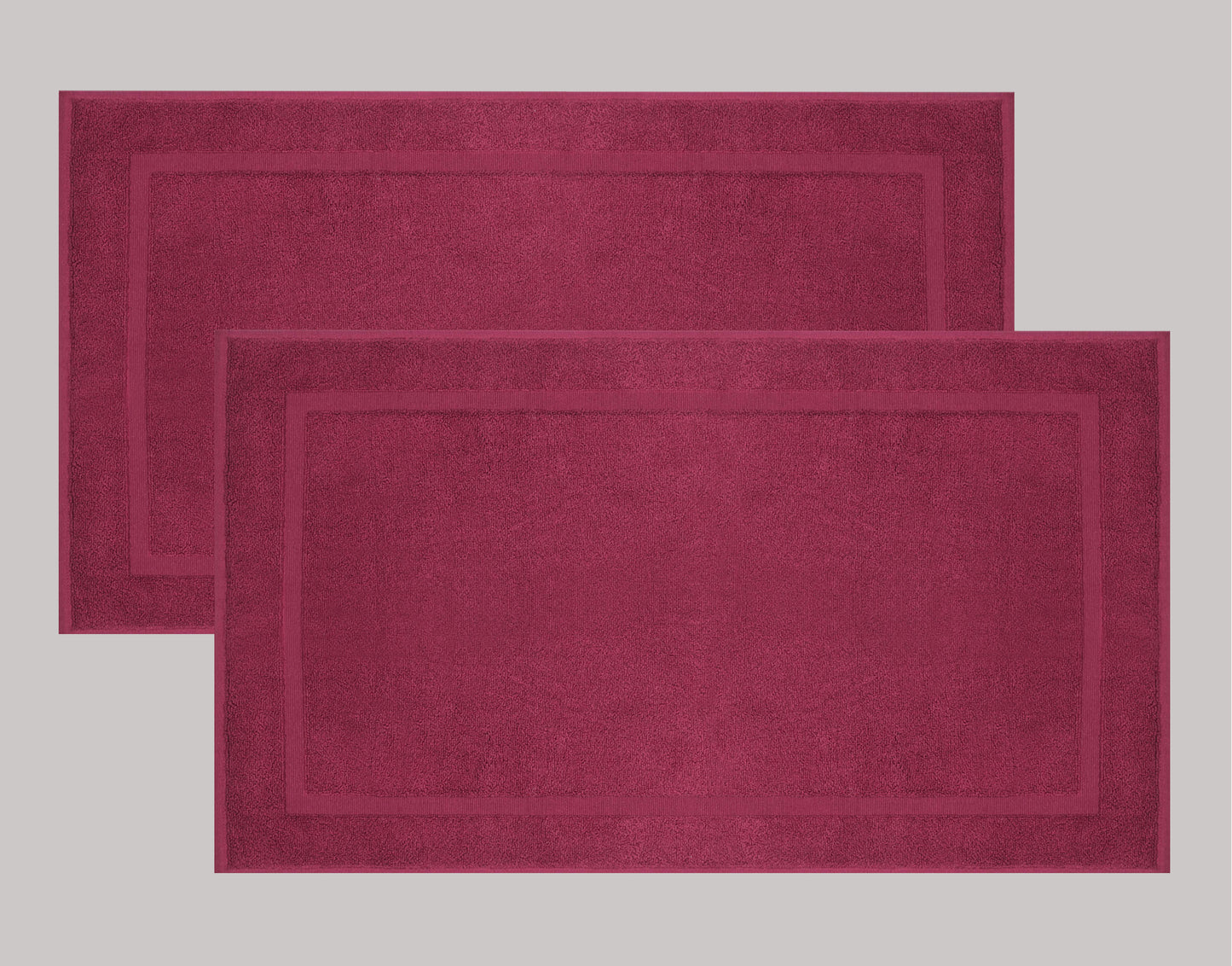 Cotton Bath Mat Set – 2-Piece Soft and Absorbent Floor Mats for Shower or Tub, 21” x 34”, Burgundy