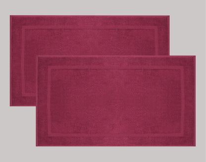 Cotton Bath Mat Set – 2-Piece Soft and Absorbent Floor Mats for Shower or Tub, 21” x 34”, Burgundy