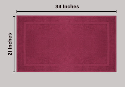 Cotton Bath Mat Set – 2-Piece Soft and Absorbent Floor Mats for Shower or Tub, 21” x 34”, Burgundy