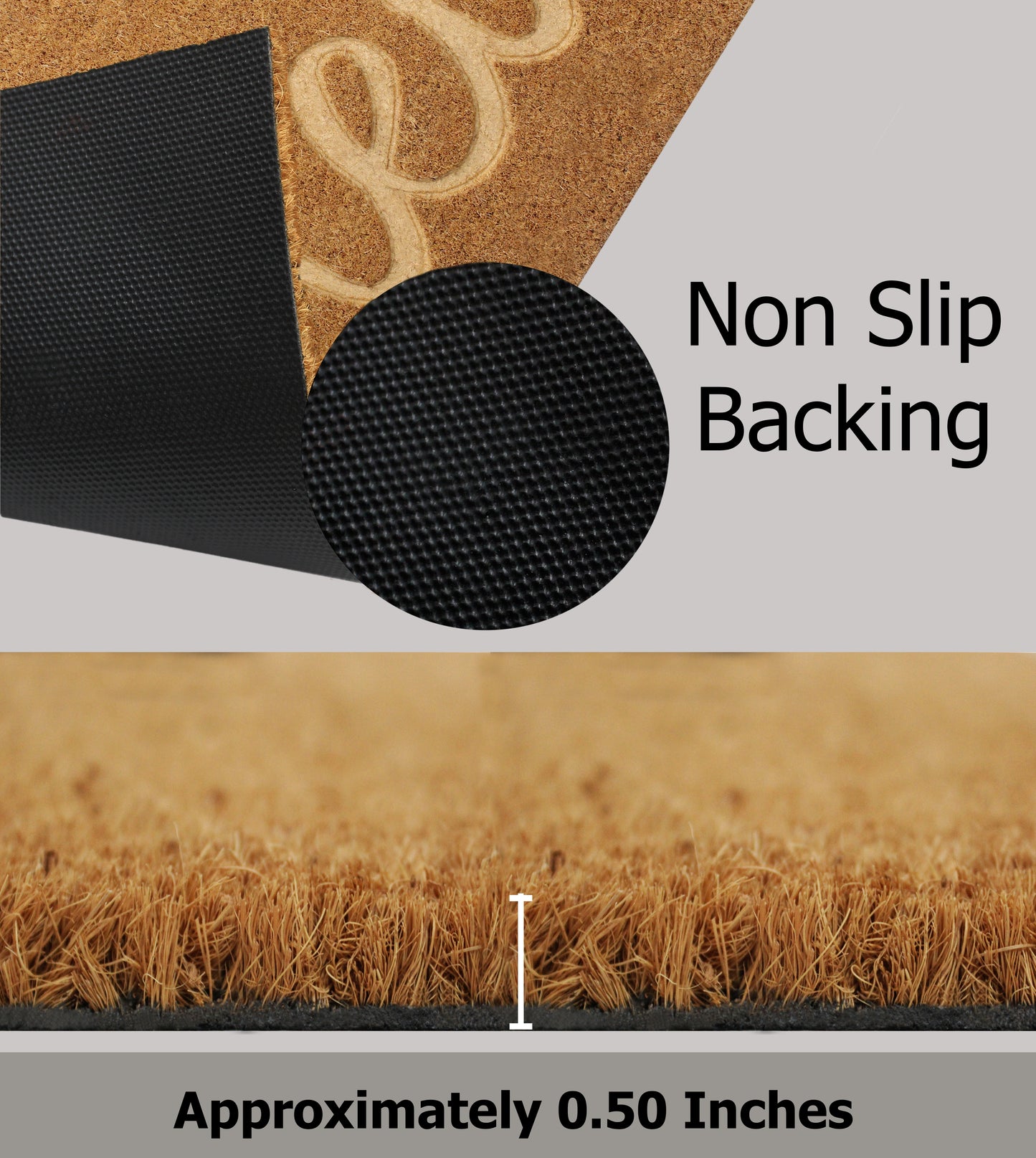 Natural Coir Doormat – Non-Slip, Low-Profile, Durable for Patio, Entryway, 17" x 30"