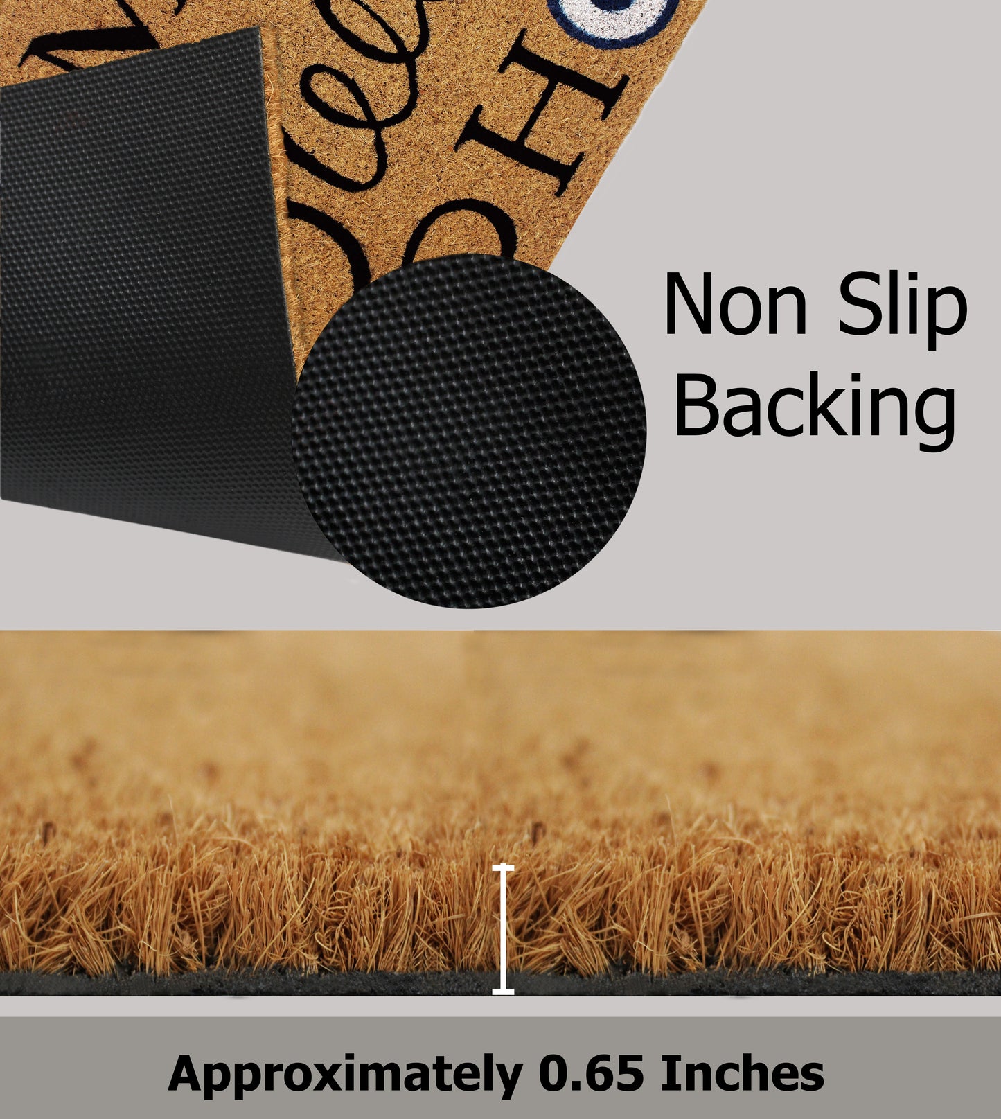 Natural Coir Doormat – Non-Slip, Low-Profile, Durable for Patio, Entryway, 17" x 30"