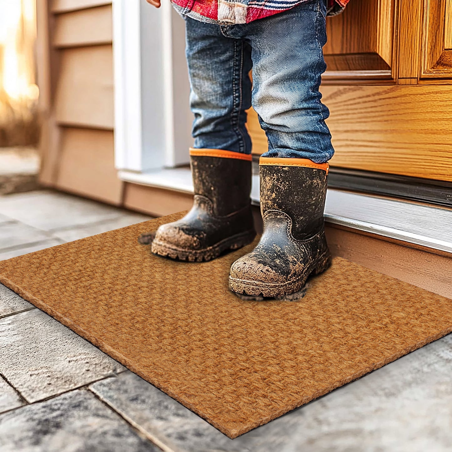 Natural Coir Heavy-Duty Woven Doormat, Non-Slip and Low-Profile Welcome Mat, Durable for Front Door or Entryway, 17" x 30"