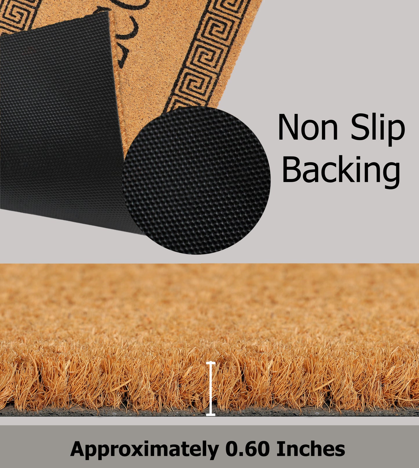 Natural Coir Doormat – Non-Slip, Low-Profile, Durable for Patio, Entryway, 17" x 30"
