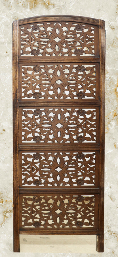 Rajasthan Antique Brown Handcrafted  Wood Folding Room Divider Screen – 4 Panel Decorative Privacy Screen -80 x 72 Inches-Fully Assembled