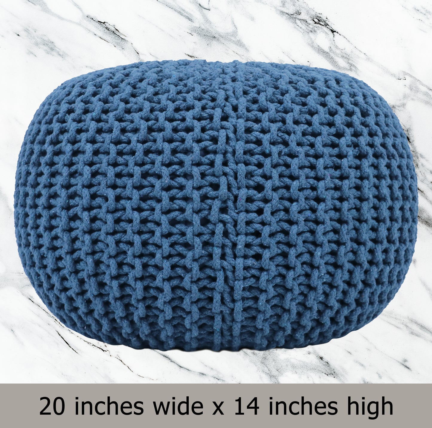 Hand Knitted Cotton Braid Pouf Ottoman Foot Stool - 20" x 14" - Accent Floor Seating for Living Room, Kids Room & Nursery