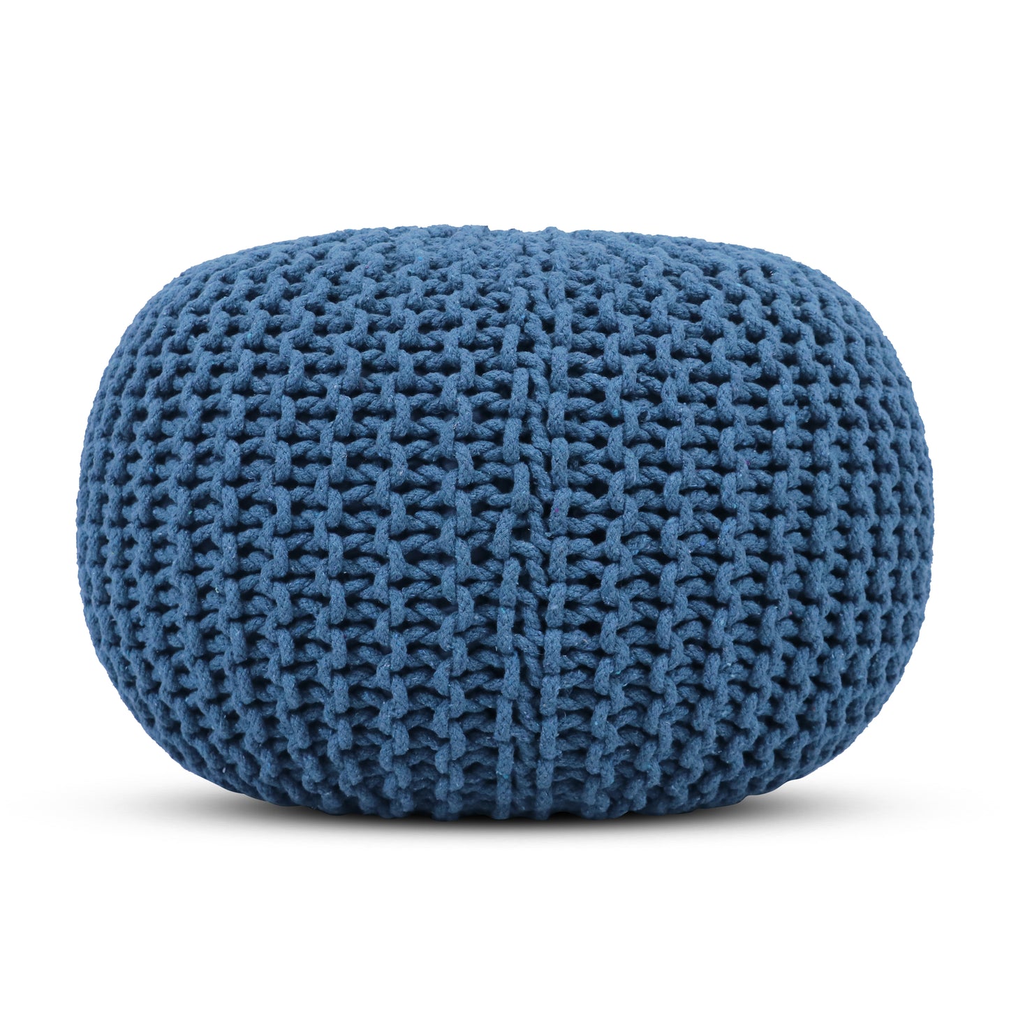Hand Knitted Cotton Braid Pouf Ottoman Foot Stool - 20" x 14" - Accent Floor Seating for Living Room, Kids Room & Nursery