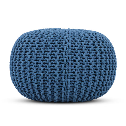 Hand Knitted Cotton Braid Pouf Ottoman Foot Stool - 20" x 14" - Accent Floor Seating for Living Room, Kids Room & Nursery