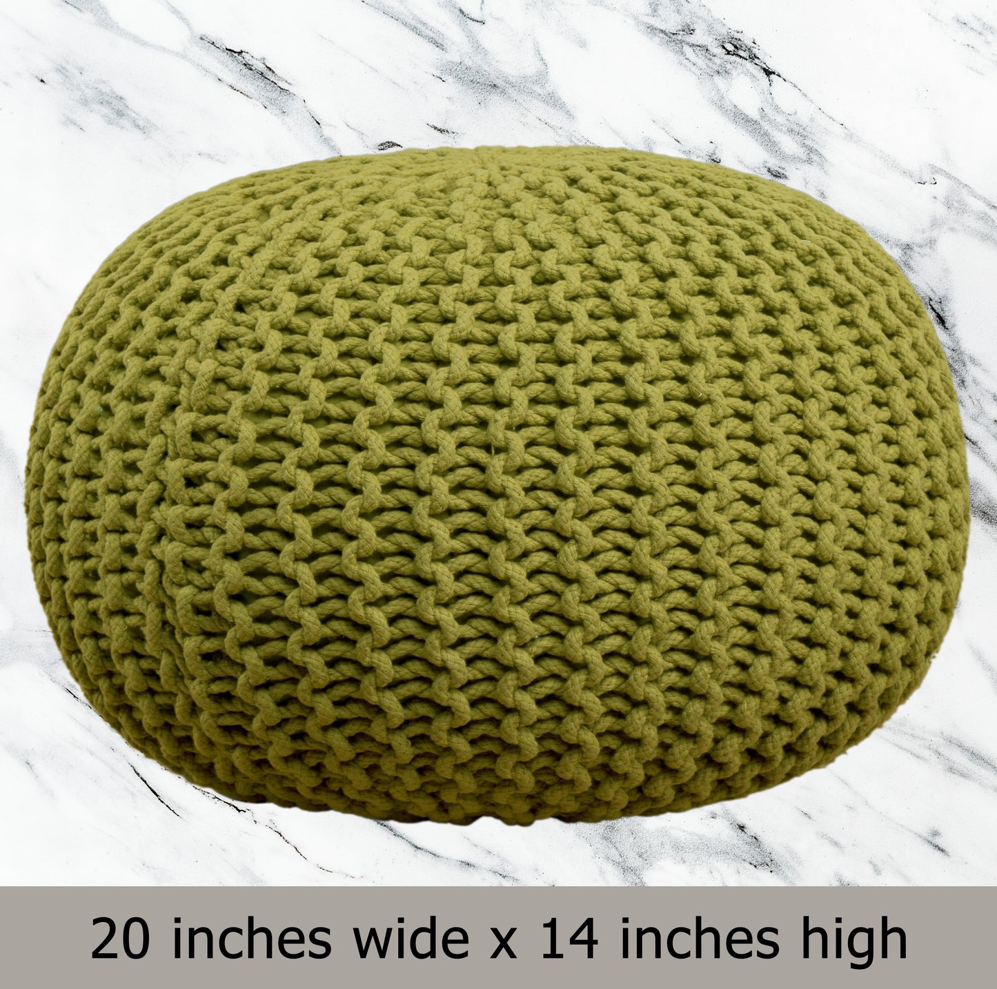 Hand Knitted Cotton Braid Pouf Ottoman Foot Stool - 20" x 14" - Accent Floor Seating for Living Room, Kids Room & Nursery