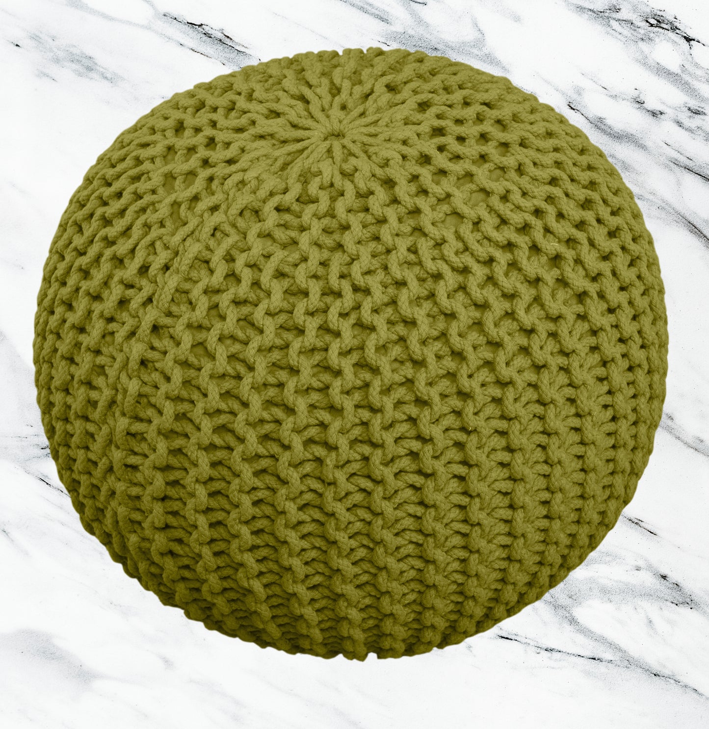 Hand Knitted Cotton Braid Pouf Ottoman Foot Stool - 20" x 14" - Accent Floor Seating for Living Room, Kids Room & Nursery