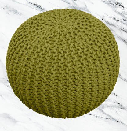 Hand Knitted Cotton Braid Pouf Ottoman Foot Stool - 20" x 14" - Accent Floor Seating for Living Room, Kids Room & Nursery