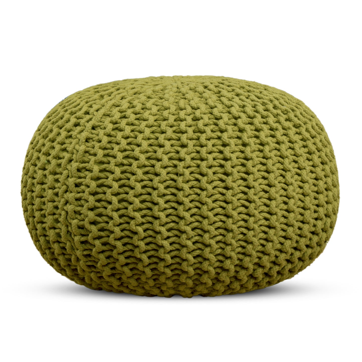 Hand Knitted Cotton Braid Pouf Ottoman Foot Stool - 20" x 14" - Accent Floor Seating for Living Room, Kids Room & Nursery