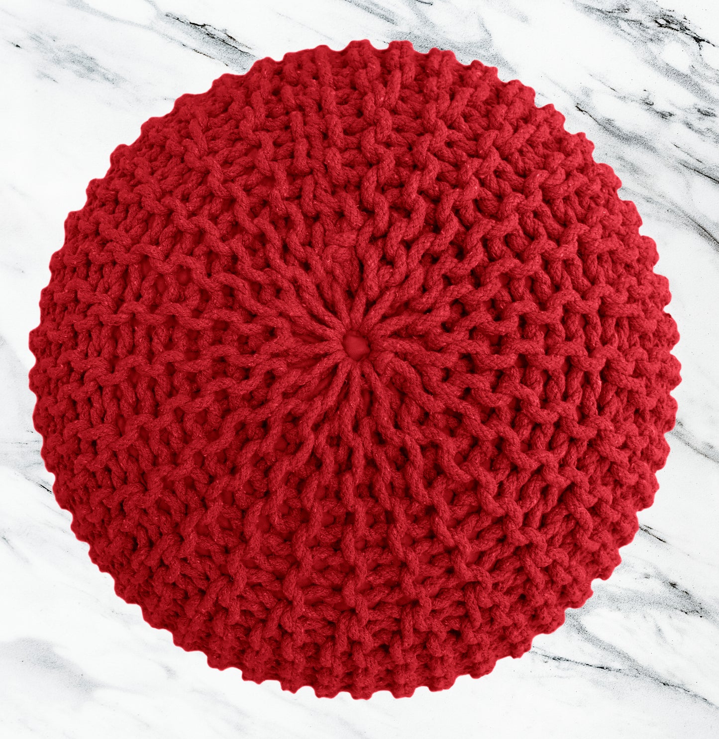 Hand Knitted Cotton Braid Pouf Ottoman Foot Stool - 20" x 14" - Accent Floor Seating for Living Room, Kids Room & Nursery