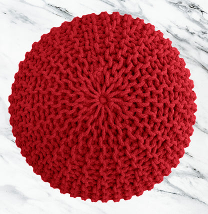 Hand Knitted Cotton Braid Pouf Ottoman Foot Stool - 20" x 14" - Accent Floor Seating for Living Room, Kids Room & Nursery