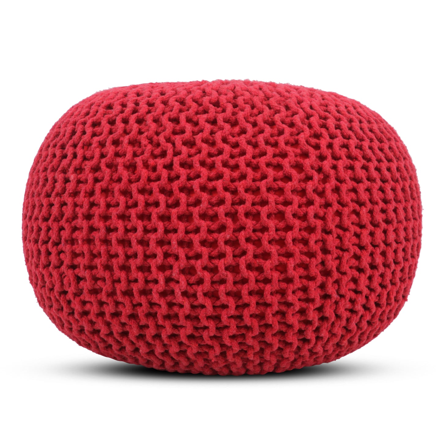 Hand Knitted Cotton Braid Pouf Ottoman Foot Stool - 20" x 14" - Accent Floor Seating for Living Room, Kids Room & Nursery