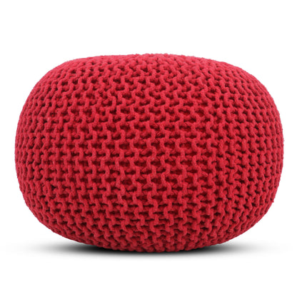 Hand Knitted Cotton Braid Pouf Ottoman Foot Stool - 20" x 14" - Accent Floor Seating for Living Room, Kids Room & Nursery
