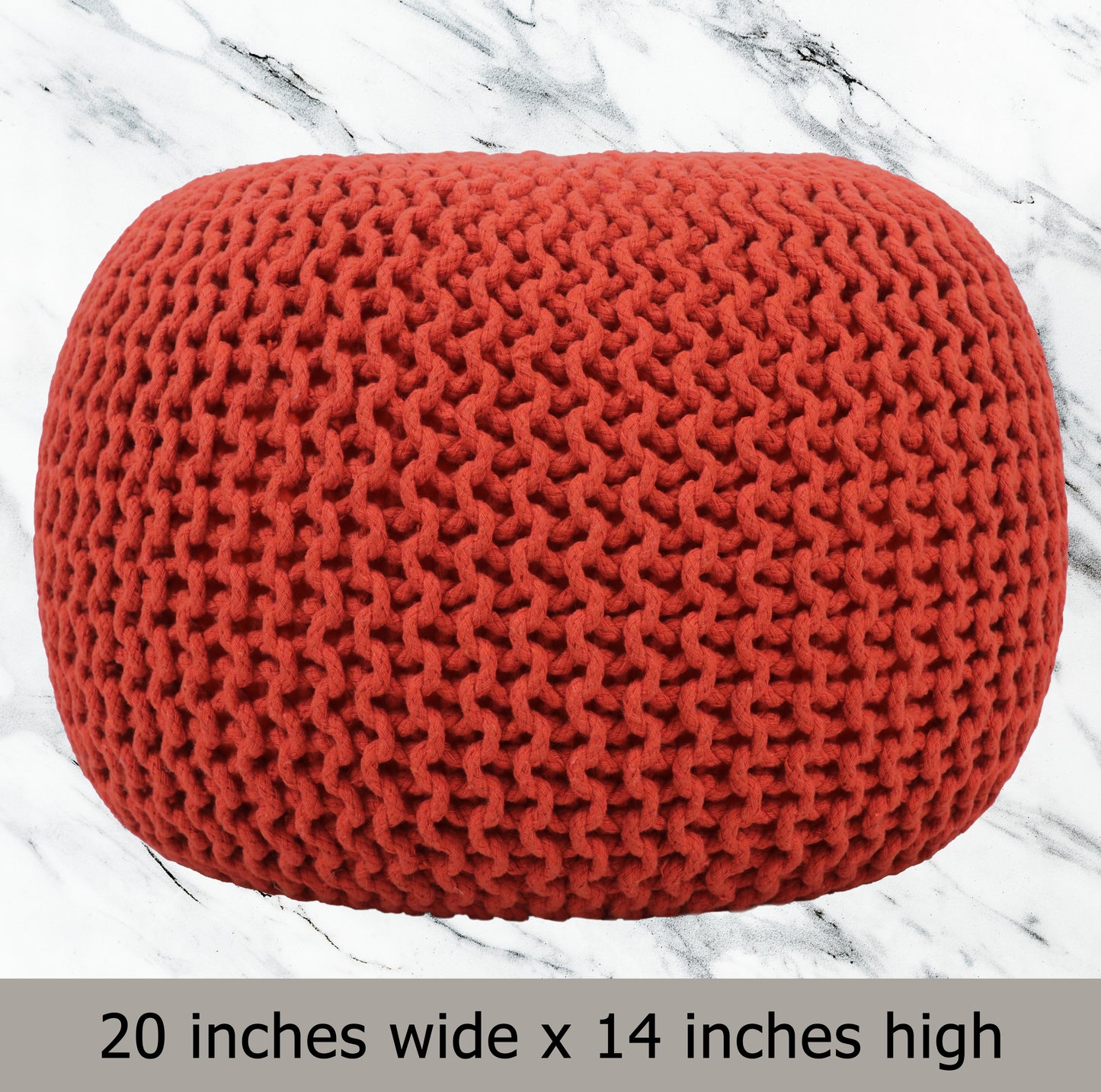 Hand Knitted Cotton Braid Pouf Ottoman Foot Stool - 20" x 14" - Accent Floor Seating for Living Room, Kids Room & Nursery
