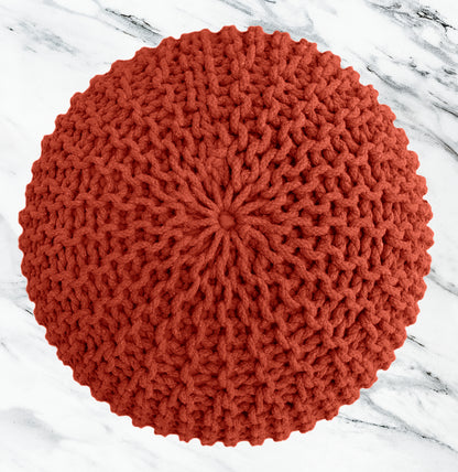 Hand Knitted Cotton Braid Pouf Ottoman Foot Stool - 20" x 14" - Accent Floor Seating for Living Room, Kids Room & Nursery