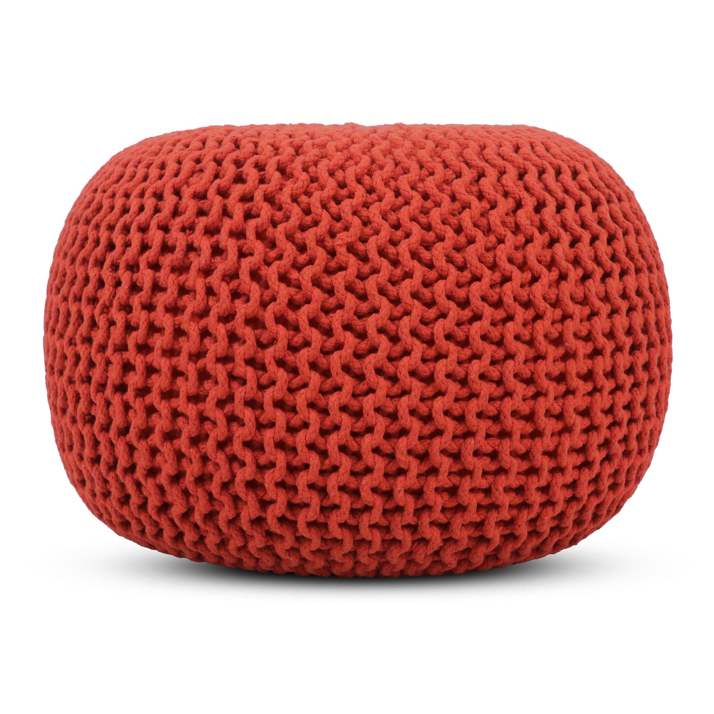 Hand Knitted Cotton Braid Pouf Ottoman Foot Stool - 20" x 14" - Accent Floor Seating for Living Room, Kids Room & Nursery