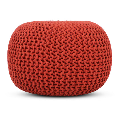 Hand Knitted Cotton Braid Pouf Ottoman Foot Stool - 20" x 14" - Accent Floor Seating for Living Room, Kids Room & Nursery