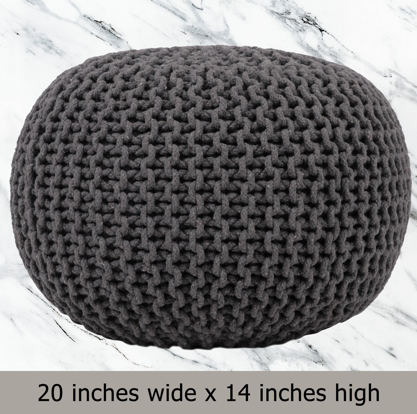 Hand Knitted Cotton Braid Pouf Ottoman Foot Stool - 20" x 14" - Accent Floor Seating for Living Room, Kids Room & Nursery