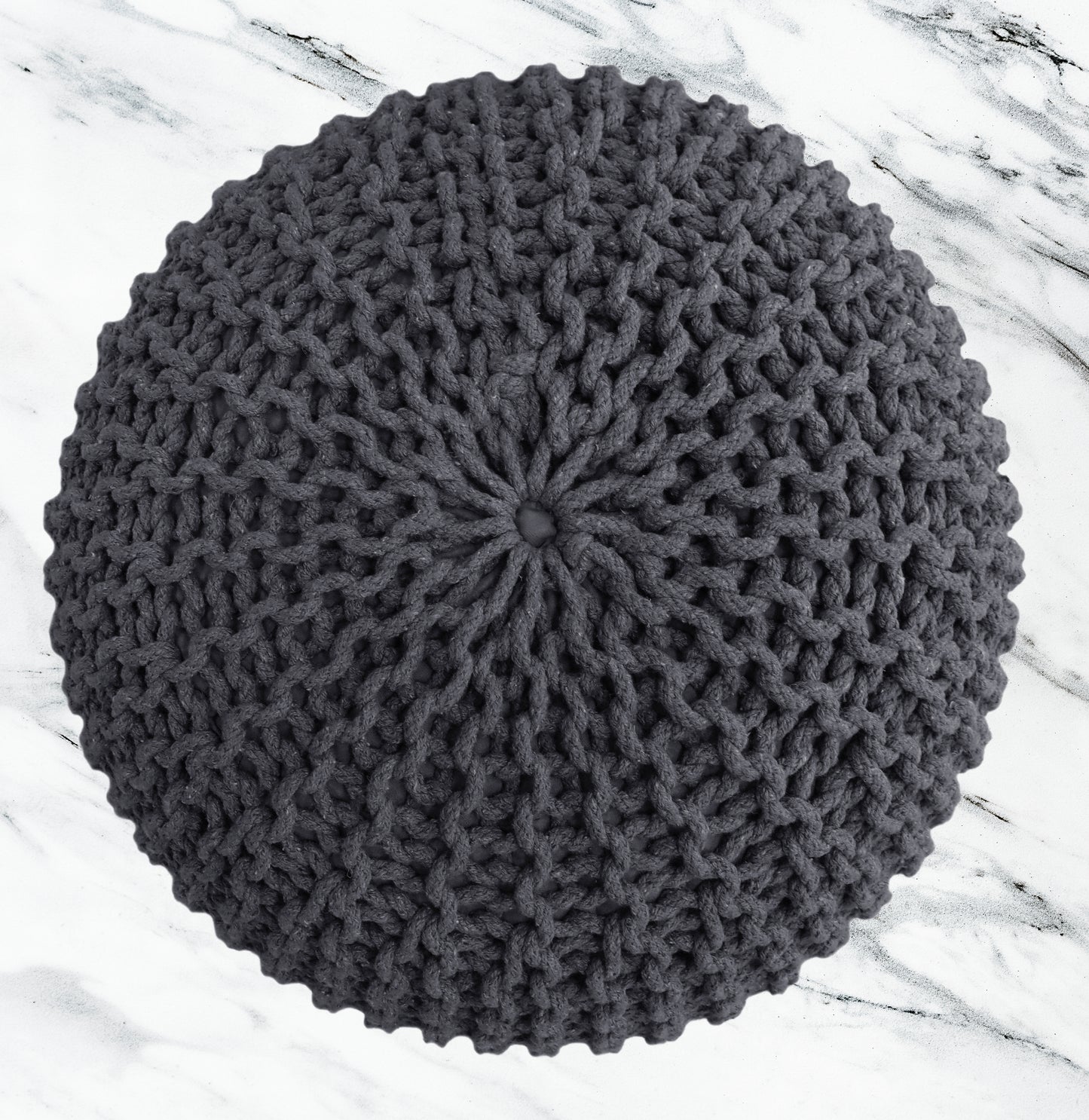 Hand Knitted Cotton Braid Pouf Ottoman Foot Stool - 20" x 14" - Accent Floor Seating for Living Room, Kids Room & Nursery