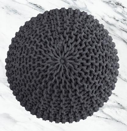 Hand Knitted Cotton Braid Pouf Ottoman Foot Stool - 20" x 14" - Accent Floor Seating for Living Room, Kids Room & Nursery