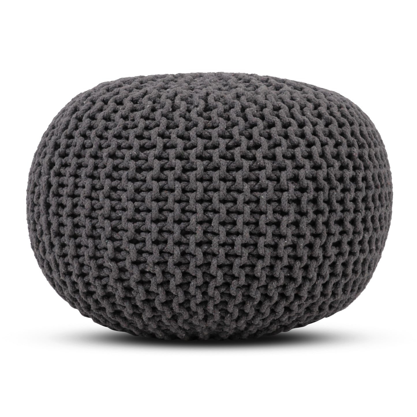 Hand Knitted Cotton Braid Pouf Ottoman Foot Stool - 20" x 14" - Accent Floor Seating for Living Room, Kids Room & Nursery