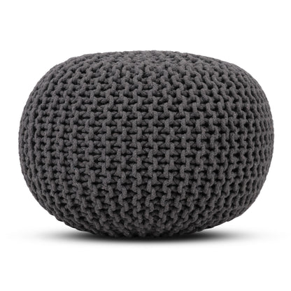 Hand Knitted Cotton Braid Pouf Ottoman Foot Stool - 20" x 14" - Accent Floor Seating for Living Room, Kids Room & Nursery