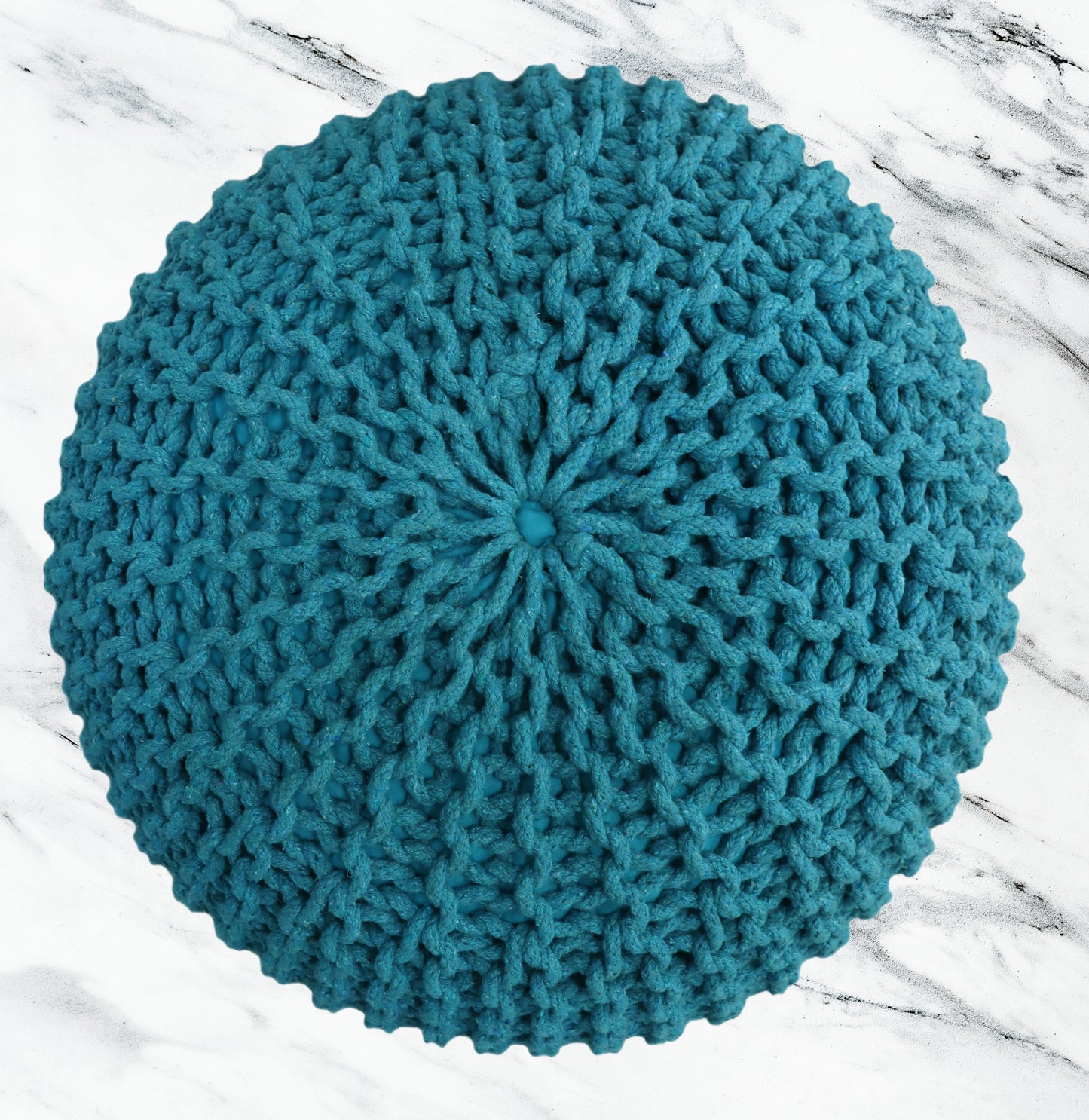 Hand Knitted Cotton Braid Pouf Ottoman Foot Stool - 20" x 14" - Accent Floor Seating for Living Room, Kids Room & Nursery