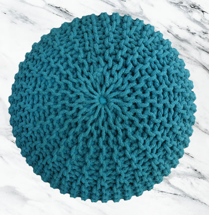 Hand Knitted Cotton Braid Pouf Ottoman Foot Stool - 20" x 14" - Accent Floor Seating for Living Room, Kids Room & Nursery