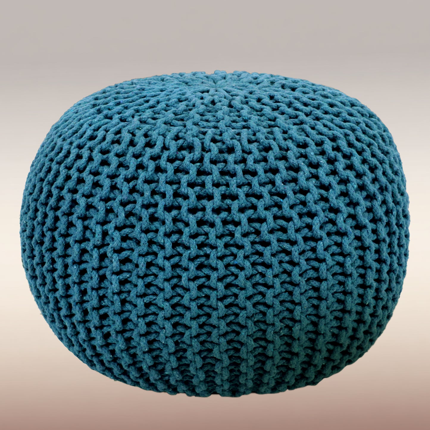 Hand Knitted Cotton Braid Pouf Ottoman Foot Stool - 20" x 14" - Accent Floor Seating for Living Room, Kids Room & Nursery