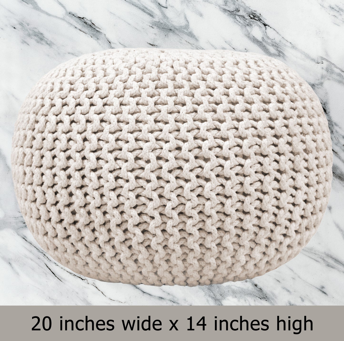 Hand Knitted Cotton Braid Pouf Ottoman Foot Stool - 20" x 14" - Accent Floor Seating for Living Room, Kids Room & Nursery