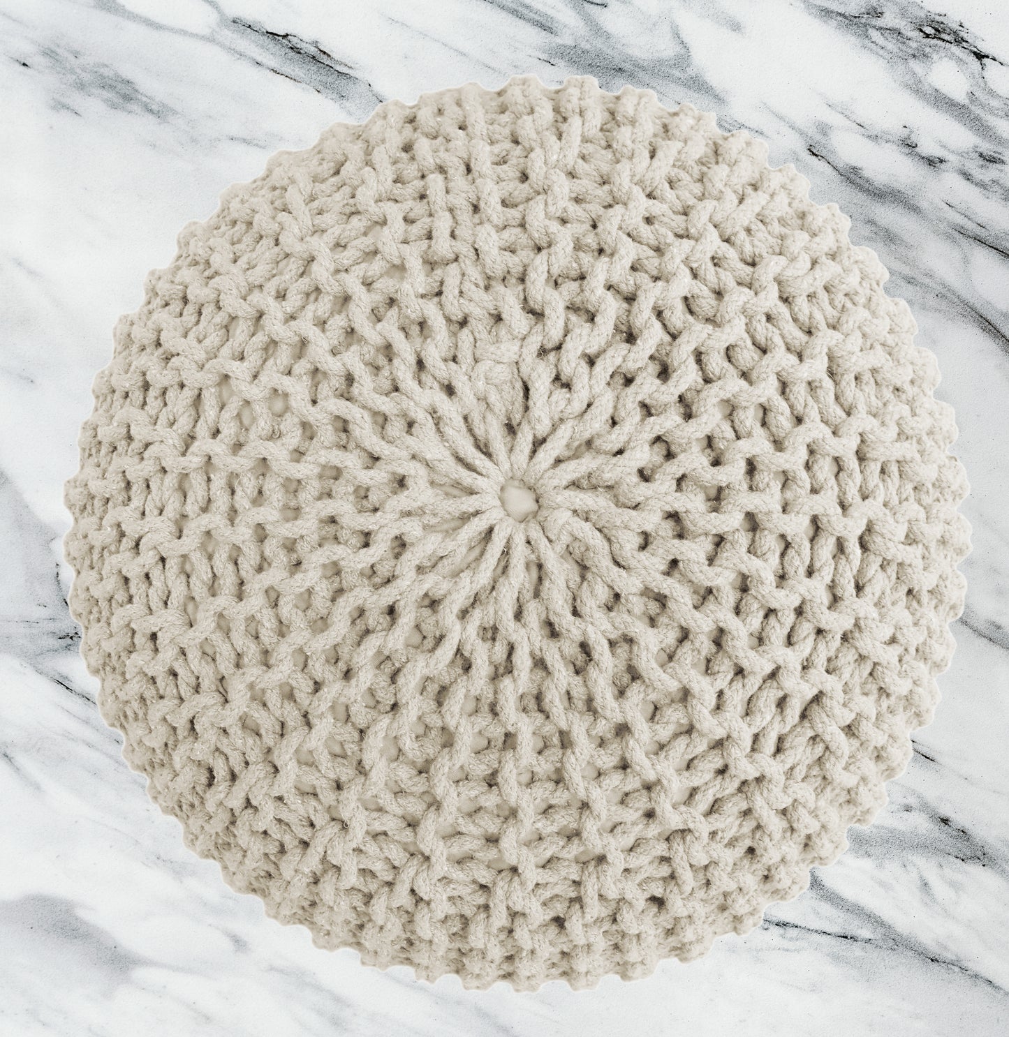 Hand Knitted Cotton Braid Pouf Ottoman Foot Stool - 20" x 14" - Accent Floor Seating for Living Room, Kids Room & Nursery