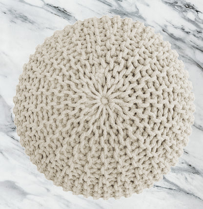 Hand Knitted Cotton Braid Pouf Ottoman Foot Stool - 20" x 14" - Accent Floor Seating for Living Room, Kids Room & Nursery
