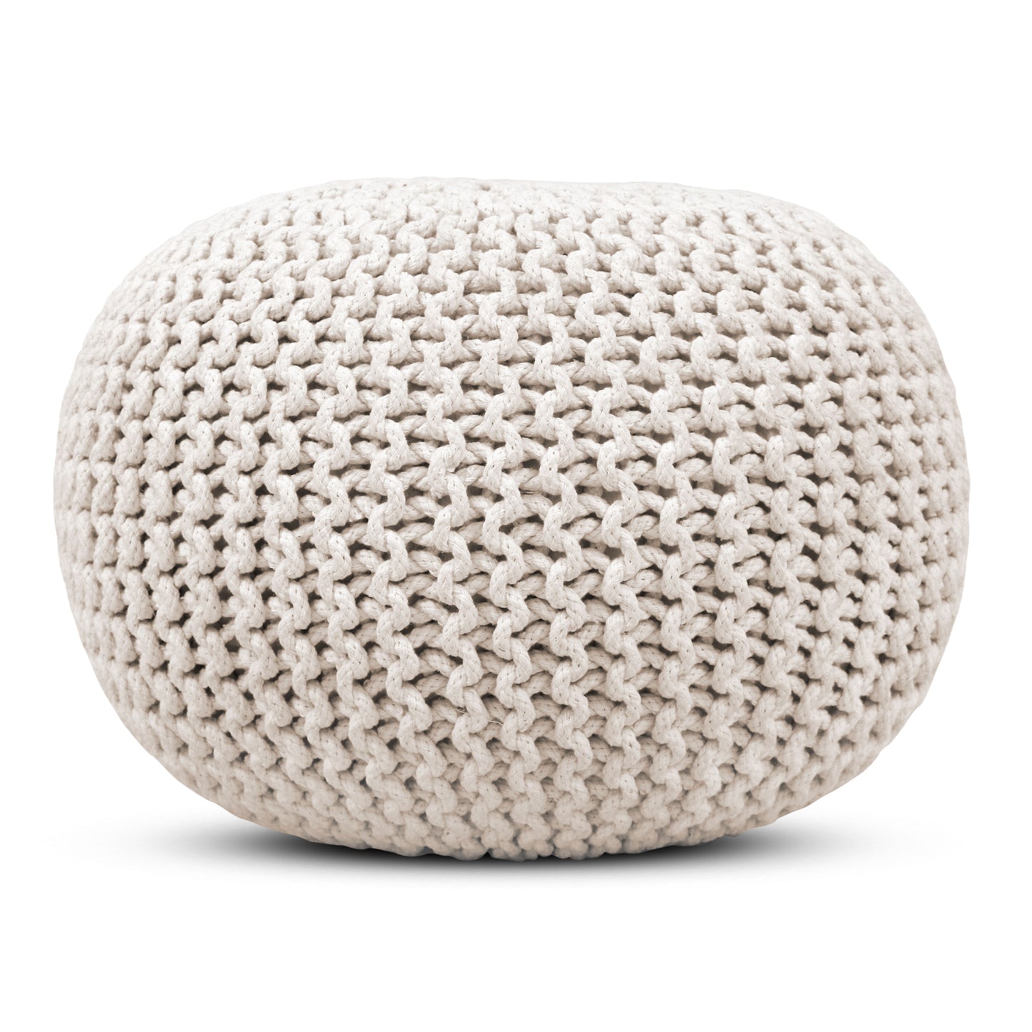 Hand Knitted Cotton Braid Pouf Ottoman Foot Stool - 20" x 14" - Accent Floor Seating for Living Room, Kids Room & Nursery