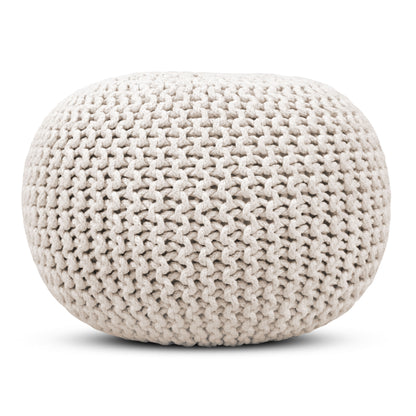 Hand Knitted Cotton Braid Pouf Ottoman Foot Stool - 20" x 14" - Accent Floor Seating for Living Room, Kids Room & Nursery