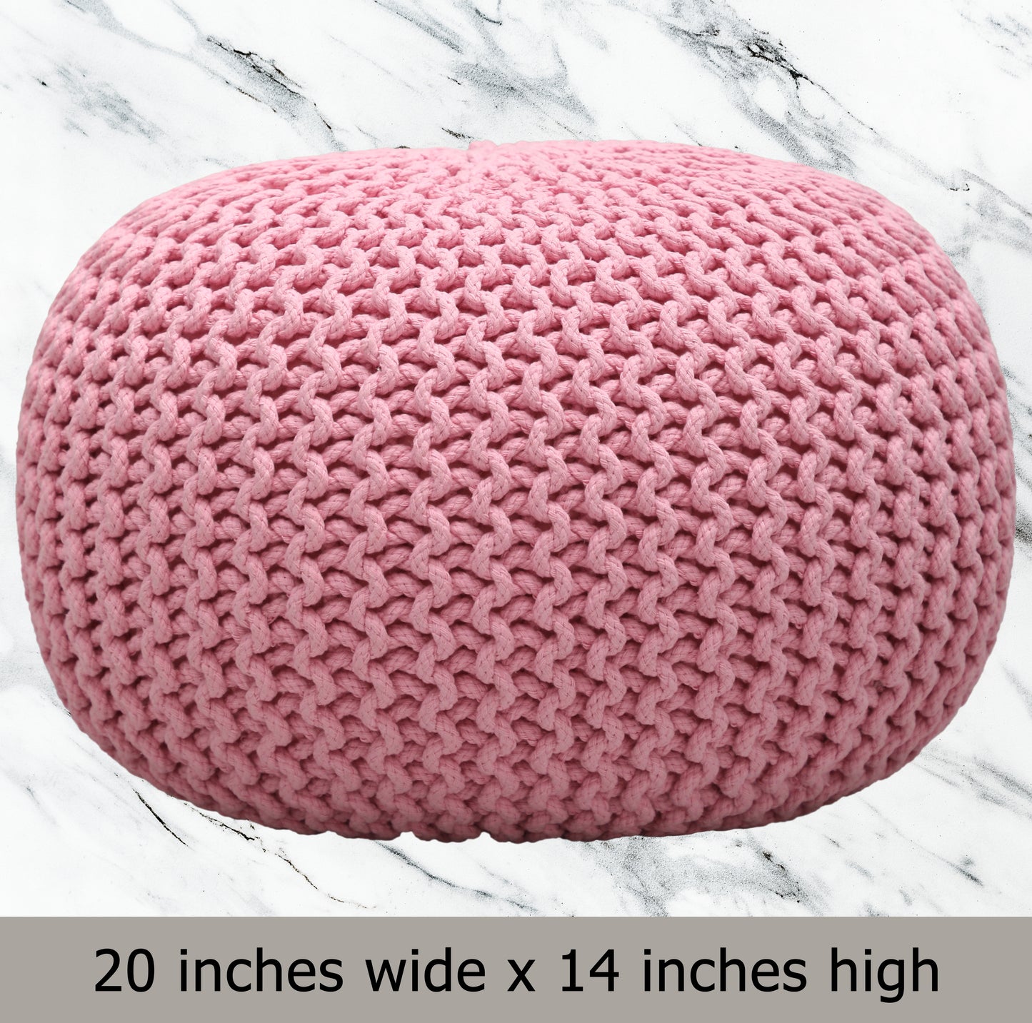 Hand Knitted Cotton Braid Pouf Ottoman Foot Stool - 20" x 14" - Accent Floor Seating for Living Room, Kids Room & Nursery