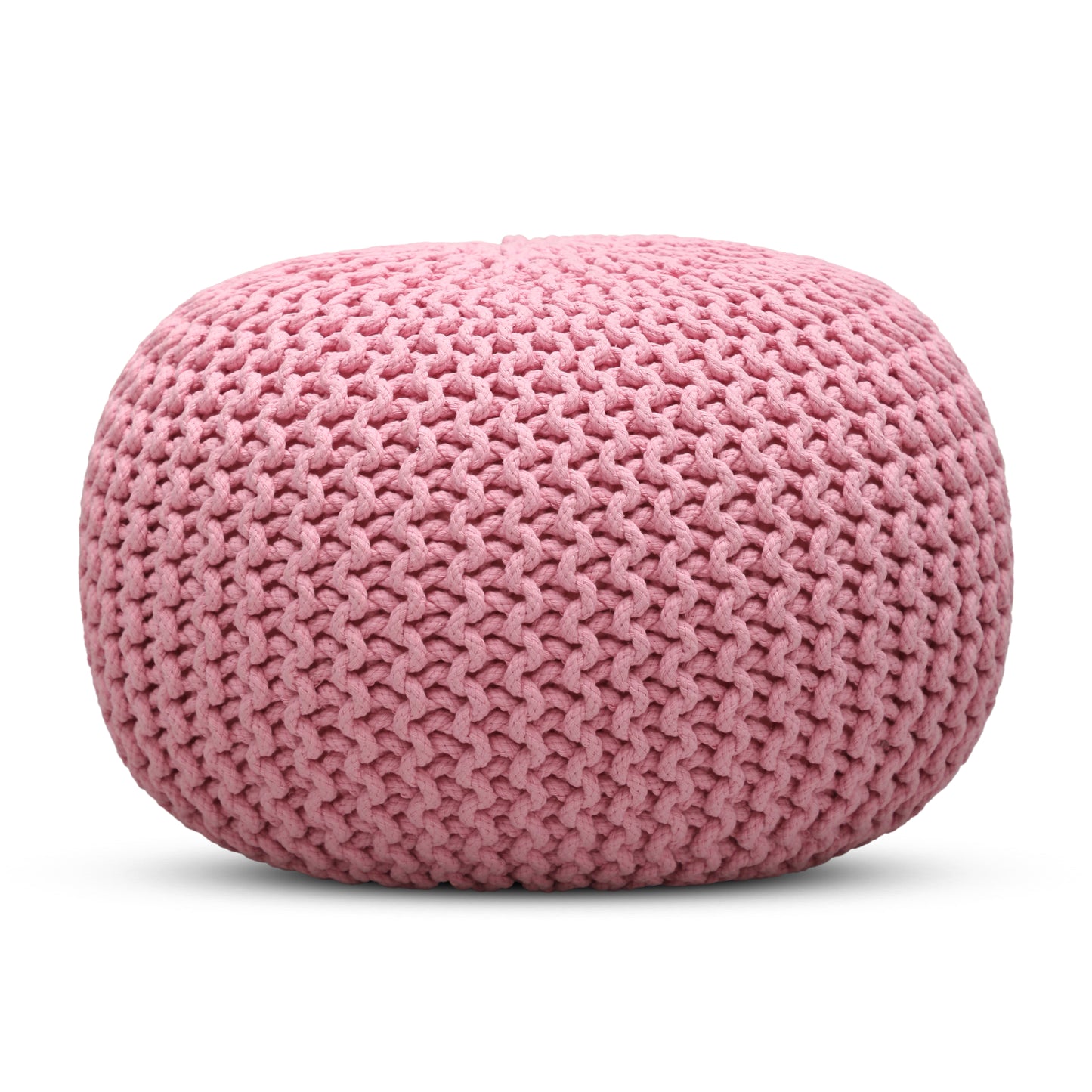 Hand Knitted Cotton Braid Pouf Ottoman Foot Stool - 20" x 14" - Accent Floor Seating for Living Room, Kids Room & Nursery