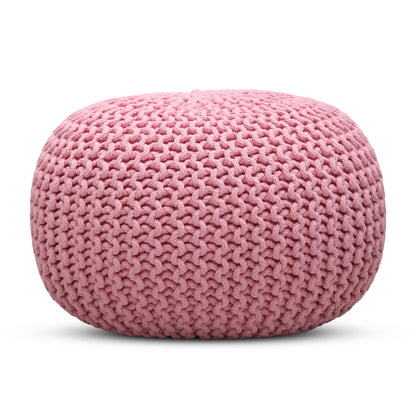 Hand Knitted Cotton Braid Pouf Ottoman Foot Stool - 20" x 14" - Accent Floor Seating for Living Room, Kids Room & Nursery