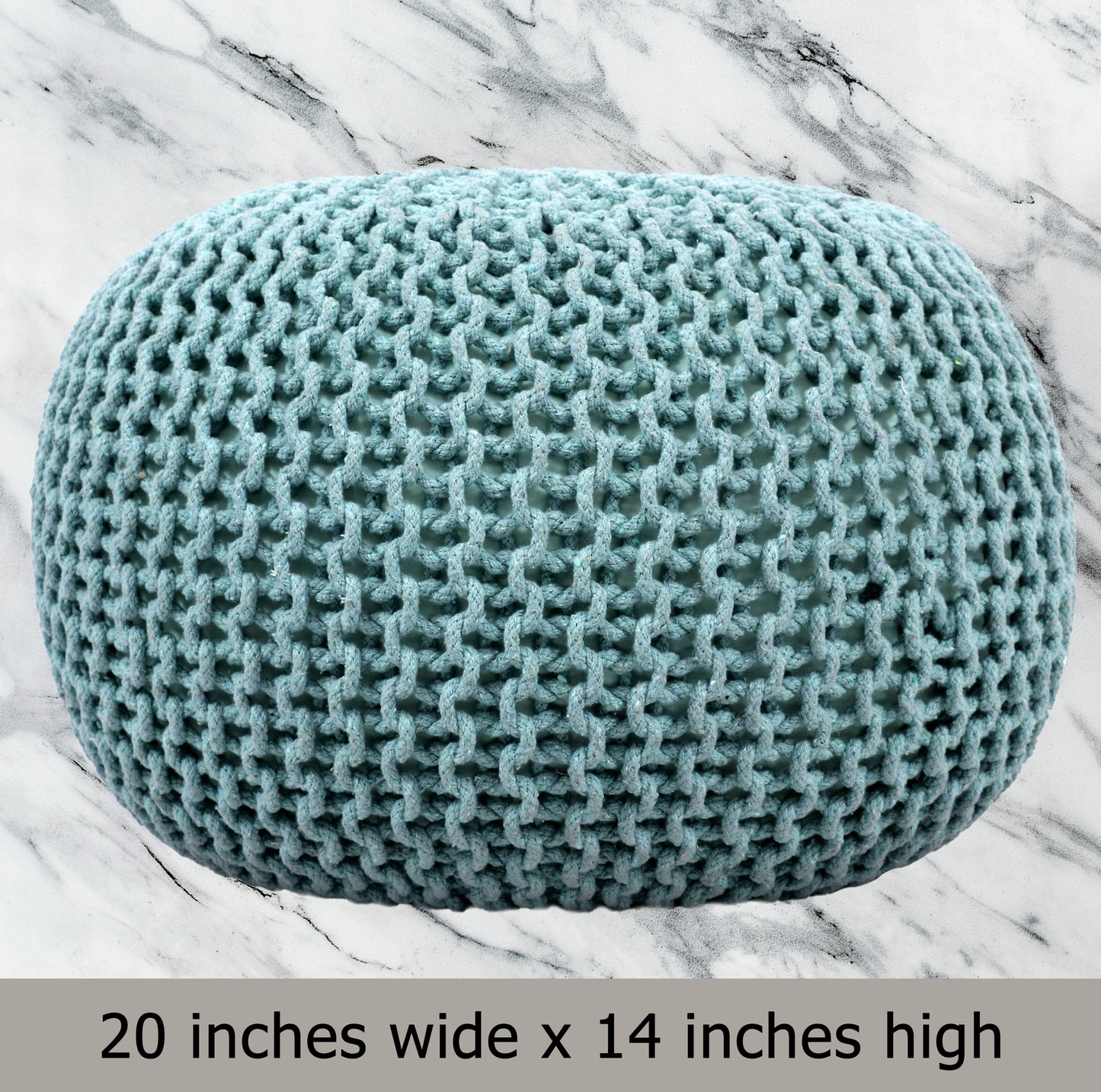 Hand Knitted Cotton Braid Pouf Ottoman Foot Stool - 20" x 14" - Accent Floor Seating for Living Room, Kids Room & Nursery
