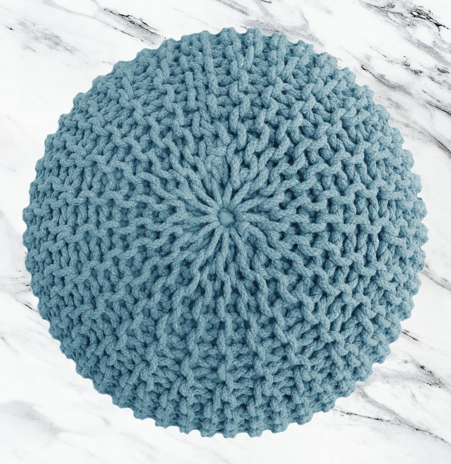 Hand Knitted Cotton Braid Pouf Ottoman Foot Stool - 20" x 14" - Accent Floor Seating for Living Room, Kids Room & Nursery