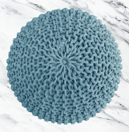 Hand Knitted Cotton Braid Pouf Ottoman Foot Stool - 20" x 14" - Accent Floor Seating for Living Room, Kids Room & Nursery