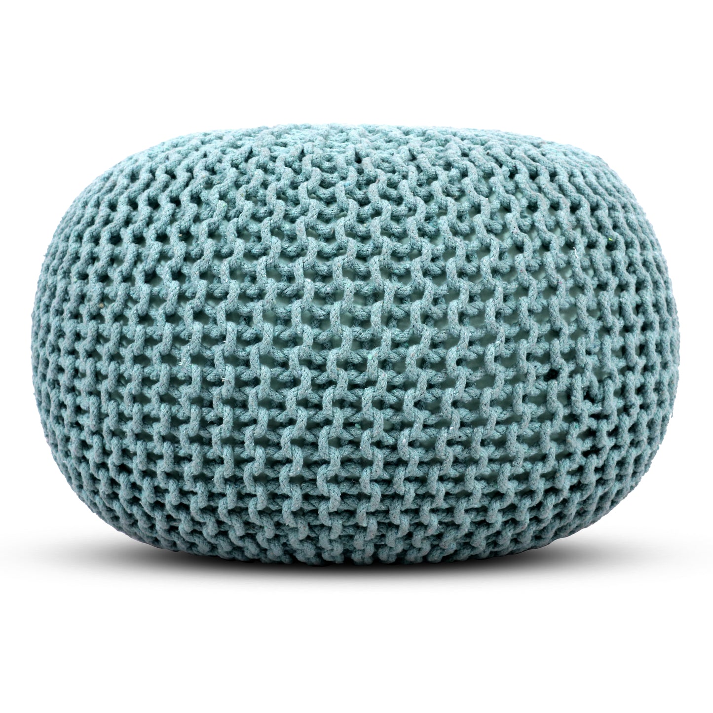 Hand Knitted Cotton Braid Pouf Ottoman Foot Stool - 20" x 14" - Accent Floor Seating for Living Room, Kids Room & Nursery